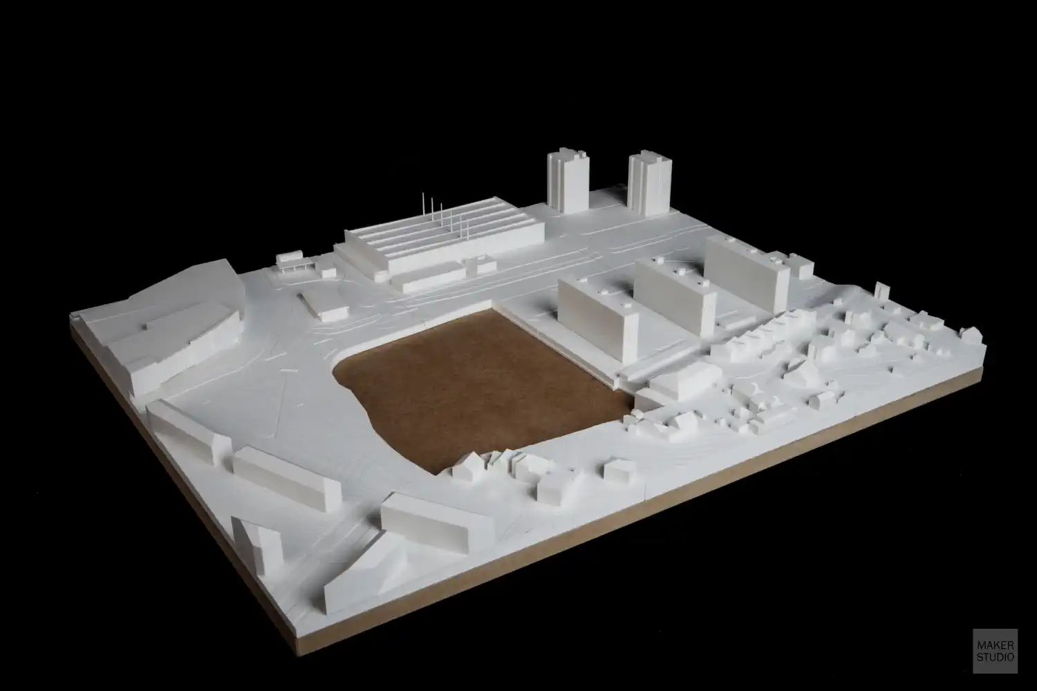 Architektonický model vytlačený 3D tlačou. Spartakovská Trnava - obytný súbor s výškovou dominantou. Spartakovská Trnava - obytný súbor s výškovou dominantou