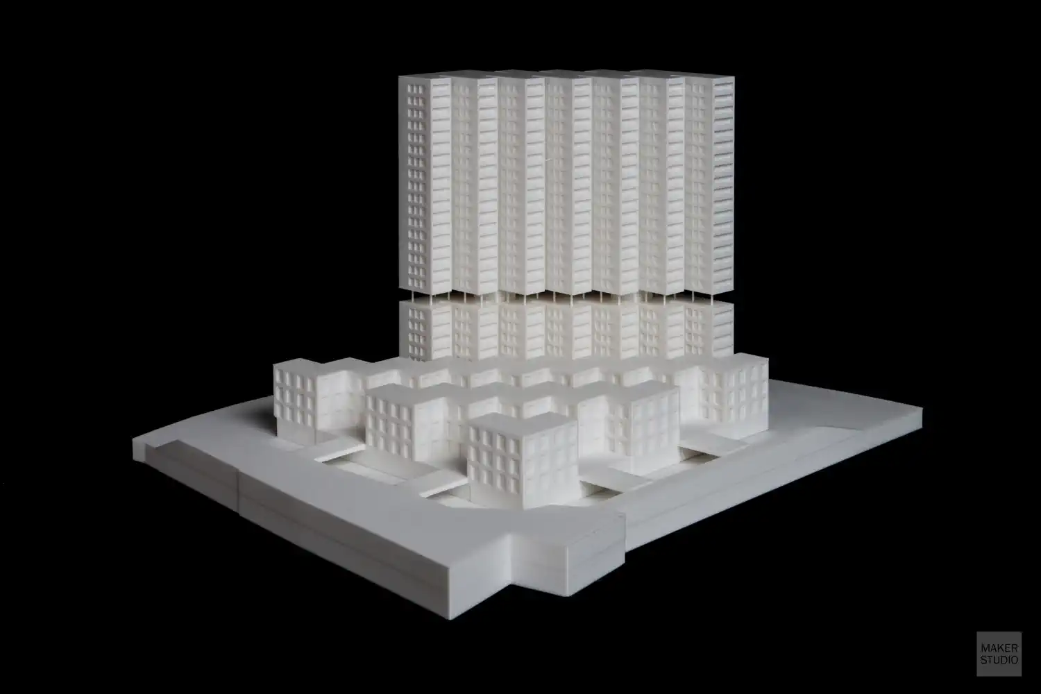Architektonický model vytlačený 3D tlačou. Spartakovská Trnava - obytný súbor s výškovou dominantou. Spartakovská Trnava - obytný súbor s výškovou dominantou